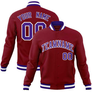 Custom Crimson Purple-White Classic Style Varsity Full-Snap Letterman Jacket