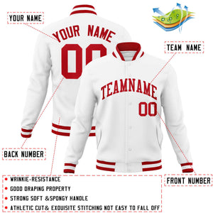 Custom White Red Classic Style Varsity Full-Snap Letterman Jacket