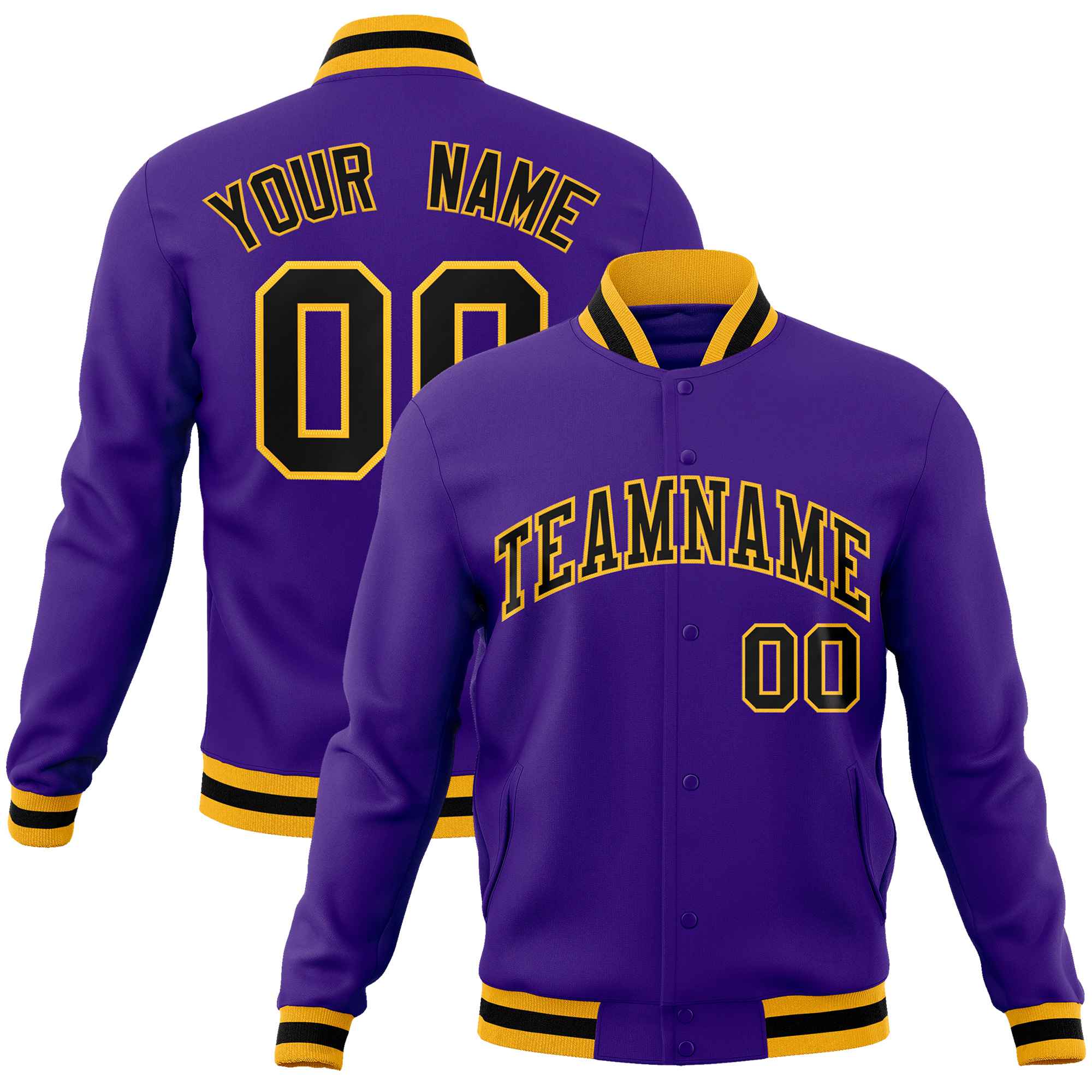 Custom Purple Black-Gold Classic Style Varsity Full-Snap Letterman Jacket