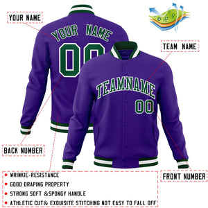 Custom Purple Green-White Classic Style Varsity Full-Snap Letterman Jacket