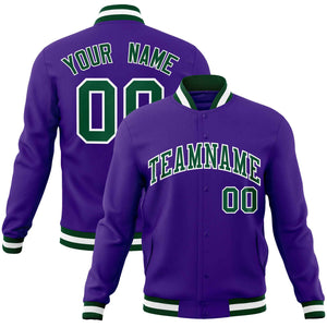 Custom Purple Green-White Classic Style Varsity Full-Snap Letterman Jacket