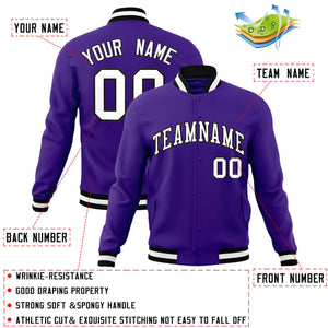 Custom Purple White-Black Classic Style Varsity Full-Snap Letterman Jacket