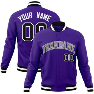 Custom Purple Gray-White Classic Style Varsity Full-Snap Letterman Jacket