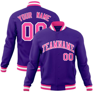 Custom Purple Pink-White Classic Style Varsity Full-Snap Letterman Jacket