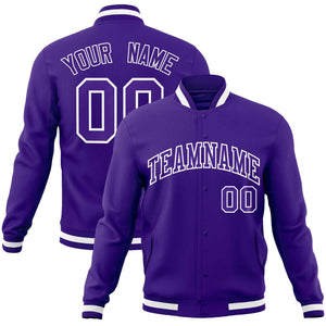 Custom Purple Purple-White Classic Style Varsity Full-Snap Letterman Jacket