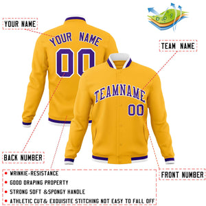 Custom Yellow Purple-White Classic Style Varsity Full-Snap Letterman Jacket