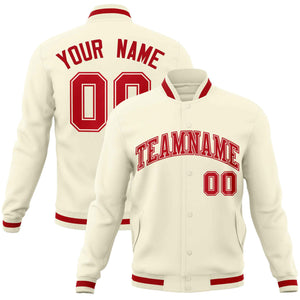 Custom Khaki Red-Red Classic Style Varsity Full-Snap Letterman Jacket