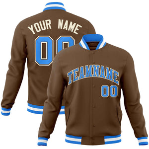 Custom Light Brown Powder Blue-Khaki Classic Style Varsity Full-Snap Letterman Jacket