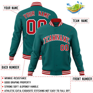 Custom Aqua Red-White Classic Style Varsity Full-Snap Letterman Jacket