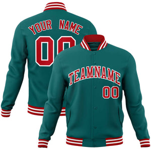 Custom Aqua Red-White Classic Style Varsity Full-Snap Letterman Jacket