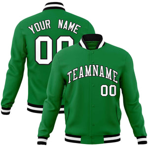 Custom Kelly Green White-Black Classic Style Varsity Full-Snap Letterman Jacket