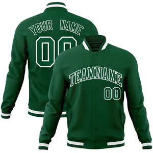 Custom Green Green-White Classic Style Varsity Full-Snap Letterman Jacket