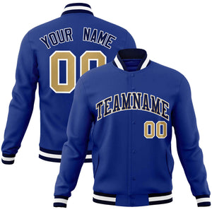 Custom Royal Navy-White Classic Style Varsity Full-Snap Letterman Jacket