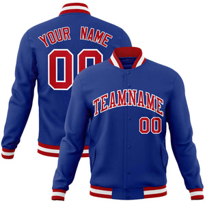 Custom Royal Red-White Classic Style Varsity Full-Snap Letterman Jacket