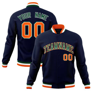 Custom Navy Green-Orange Classic Style Varsity Full-Snap Letterman Jacket