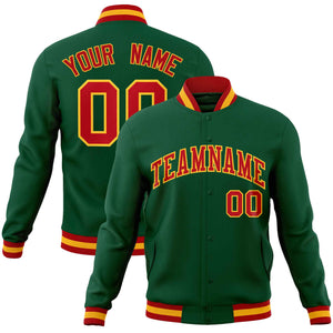 Custom Green Red-Gold Classic Style Varsity Full-Snap Letterman Jacket