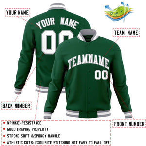 Custom Green White-Gray Classic Style Varsity Full-Snap Letterman Jacket