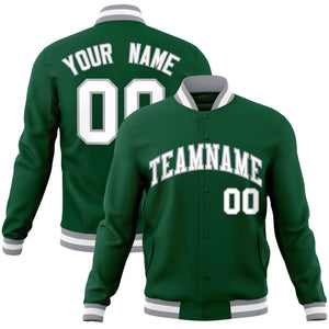 Custom Green White-Gray Classic Style Varsity Full-Snap Letterman Jacket