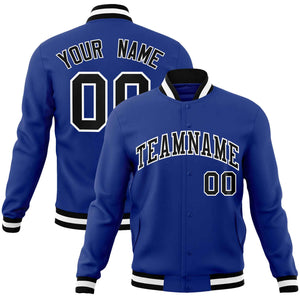 Custom Royal Black-White Classic Style Varsity Full-Snap Letterman Jacket