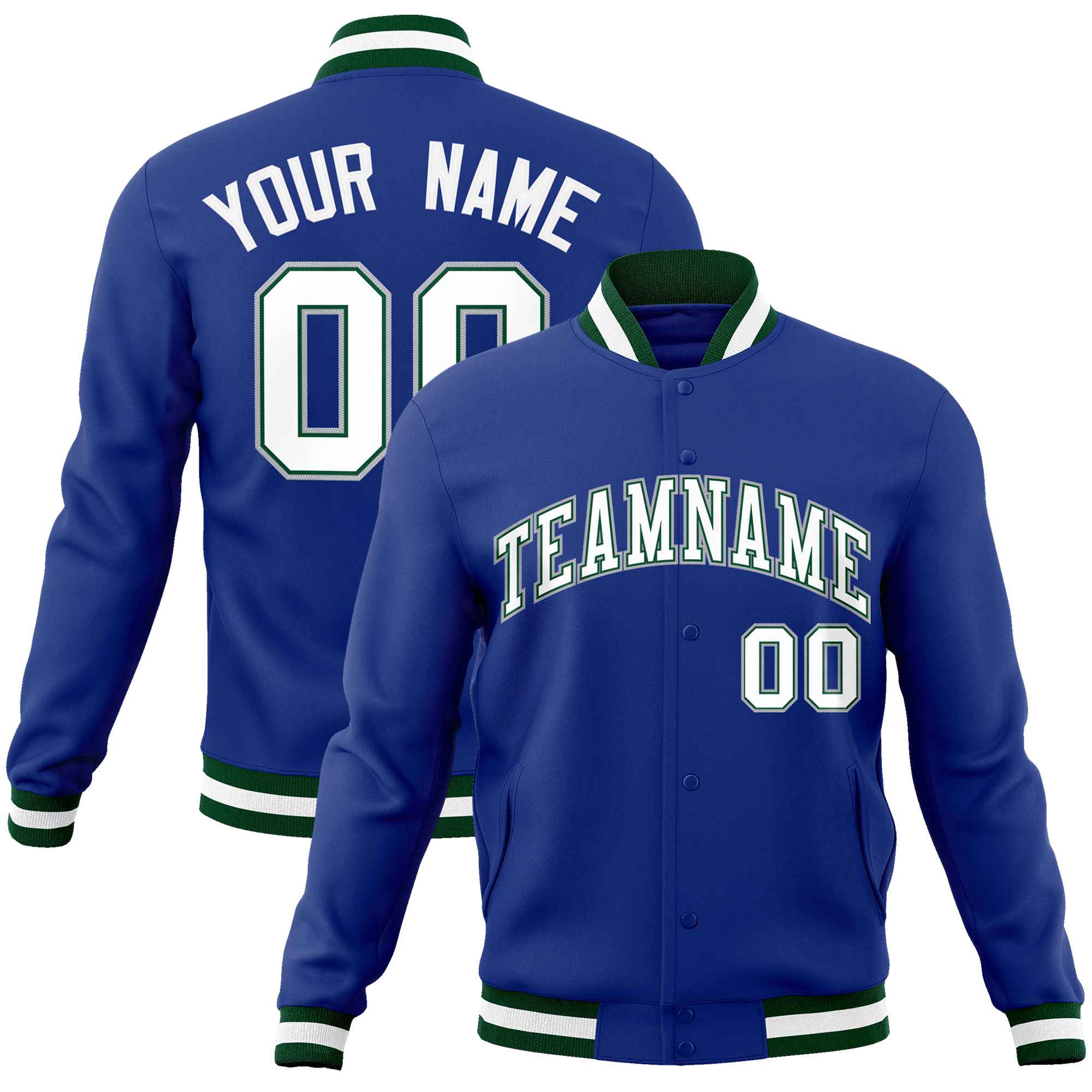 Custom Royal White-Gray Classic Style Varsity Full-Snap Letterman Jacket