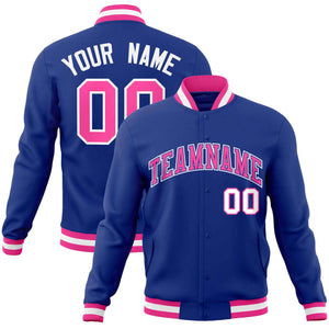 Custom Royal Pink-White Classic Style Varsity Full-Snap Letterman Jacket