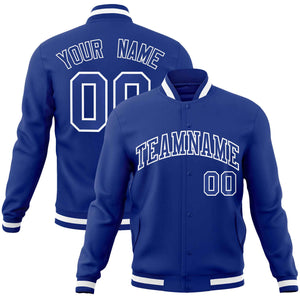 Custom Royal Royal-White Classic Style Varsity Full-Snap Letterman Jacket