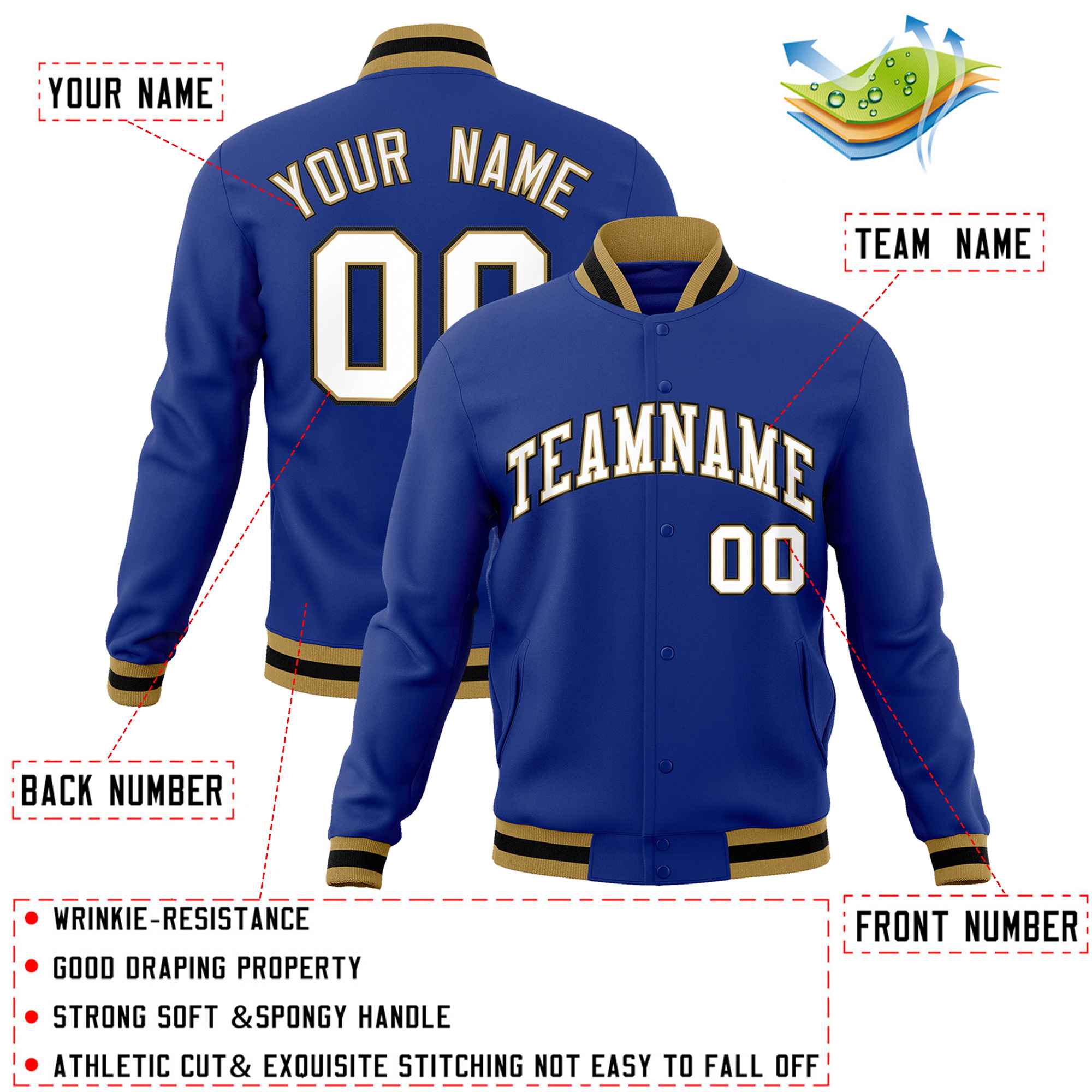 Custom Royal White-Black Classic Style Varsity Full-Snap Letterman Jacket