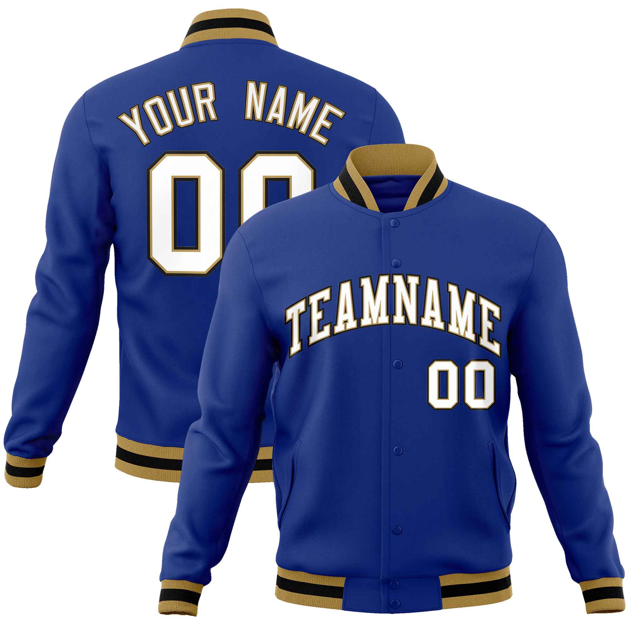 Custom Royal White-Black Classic Style Varsity Full-Snap Letterman Jacket