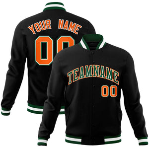 Custom Black Green-Orange Classic Style Varsity Full-Snap Letterman Jacket