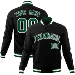 Custom Black Green-White Classic Style Varsity Full-Snap Letterman Jacket