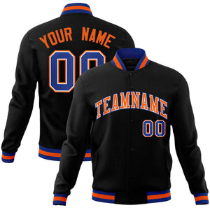 Custom Black Orange-Royal Classic Style Varsity Full-Snap Letterman Jacket