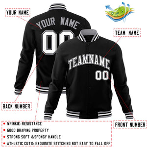 Custom Black White-Gray Classic Style Varsity Full-Snap Letterman Jacket