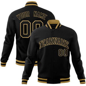 Custom Black Black-Old Gold Classic Style Varsity Full-Snap Letterman Jacket