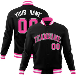 Custom Black Pink-White Classic Style Varsity Full-Snap Letterman Jacket