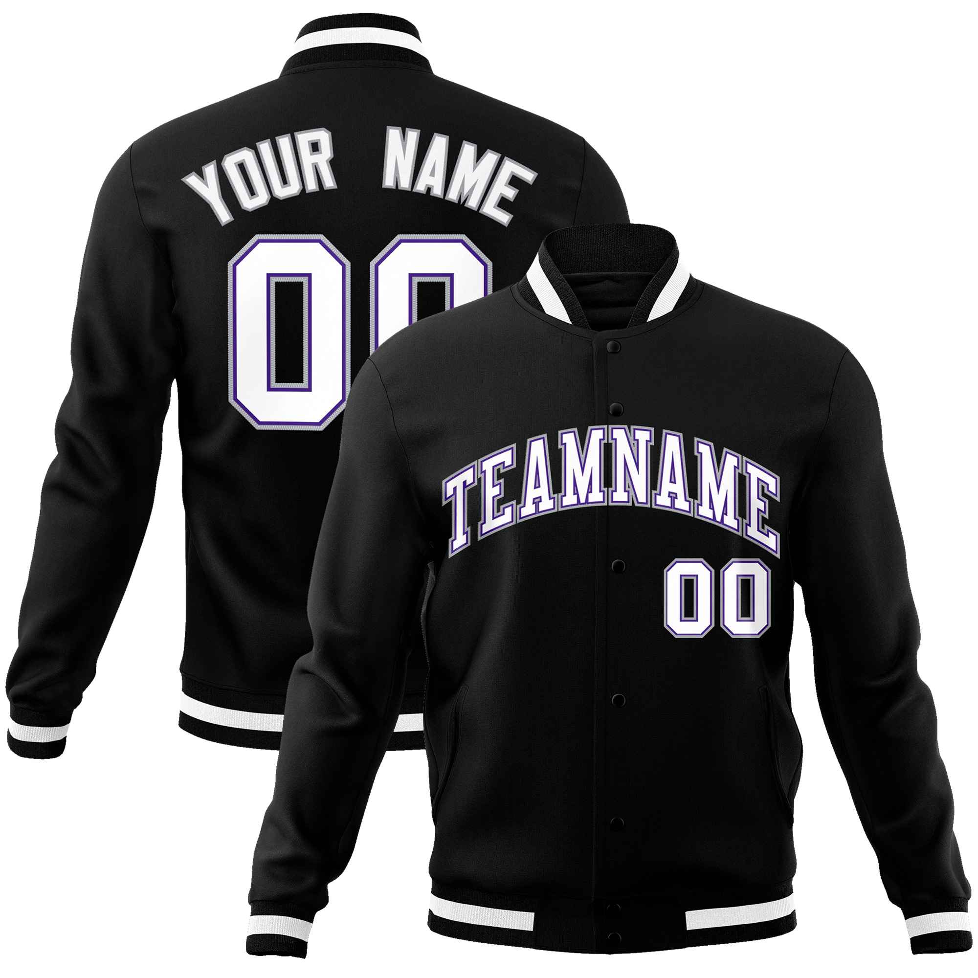 Custom Black White-Gray Classic Style Varsity Full-Snap Letterman Jacket