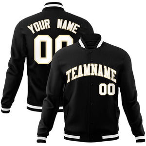 Custom Black White-Khaki Classic Style Varsity Full-Snap Letterman Jacket