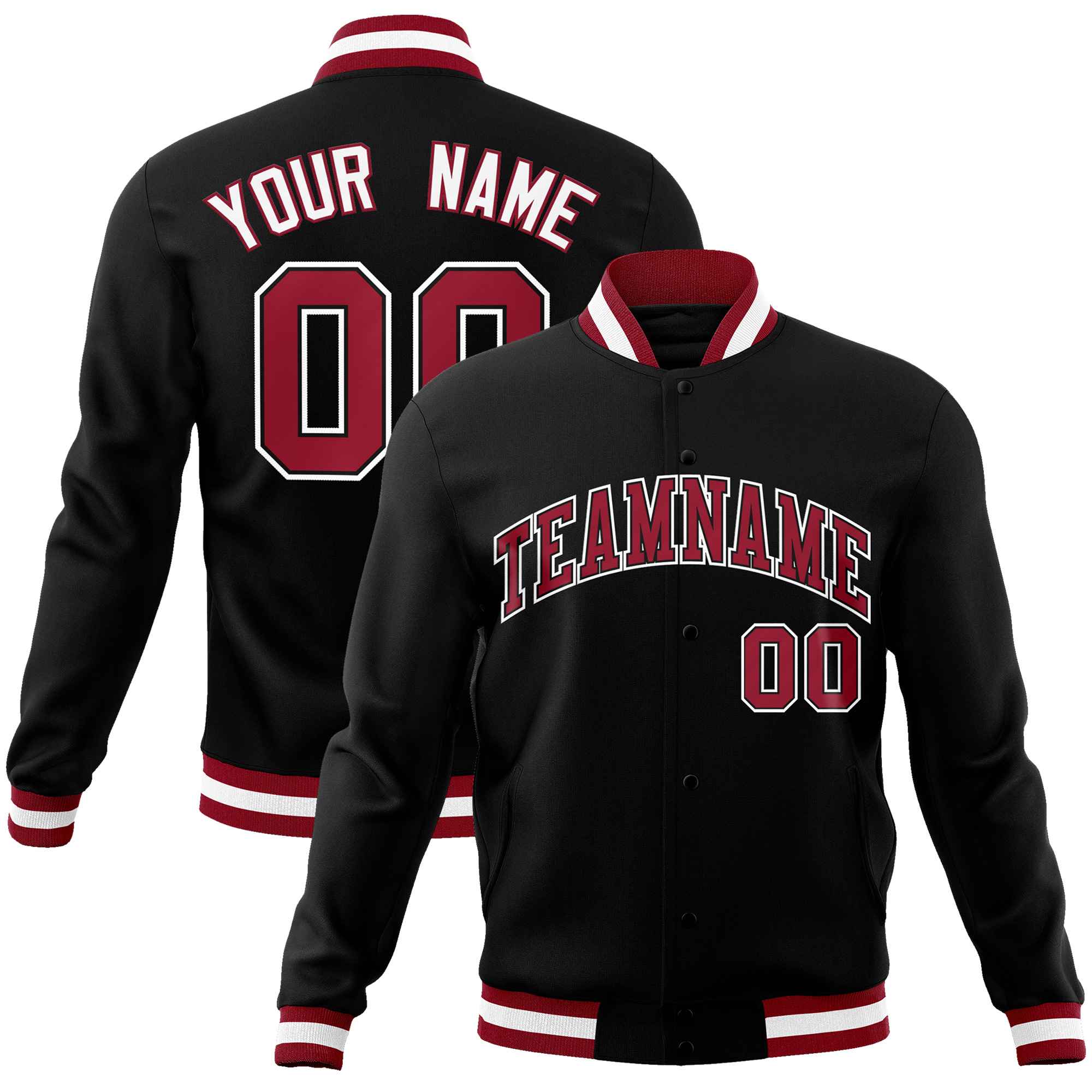 Custom Black Crimson-White Classic Style Varsity Full-Snap Letterman Jacket