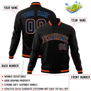 Veste Letterman Varsity Full-Snap personnalisée noir-orange de style classique