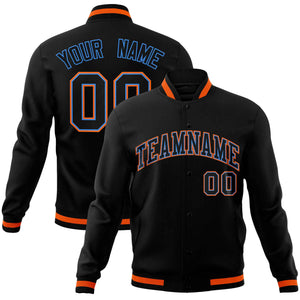 Custom Black Black-Orange Classic Style Varsity Full-Snap Letterman Jacket