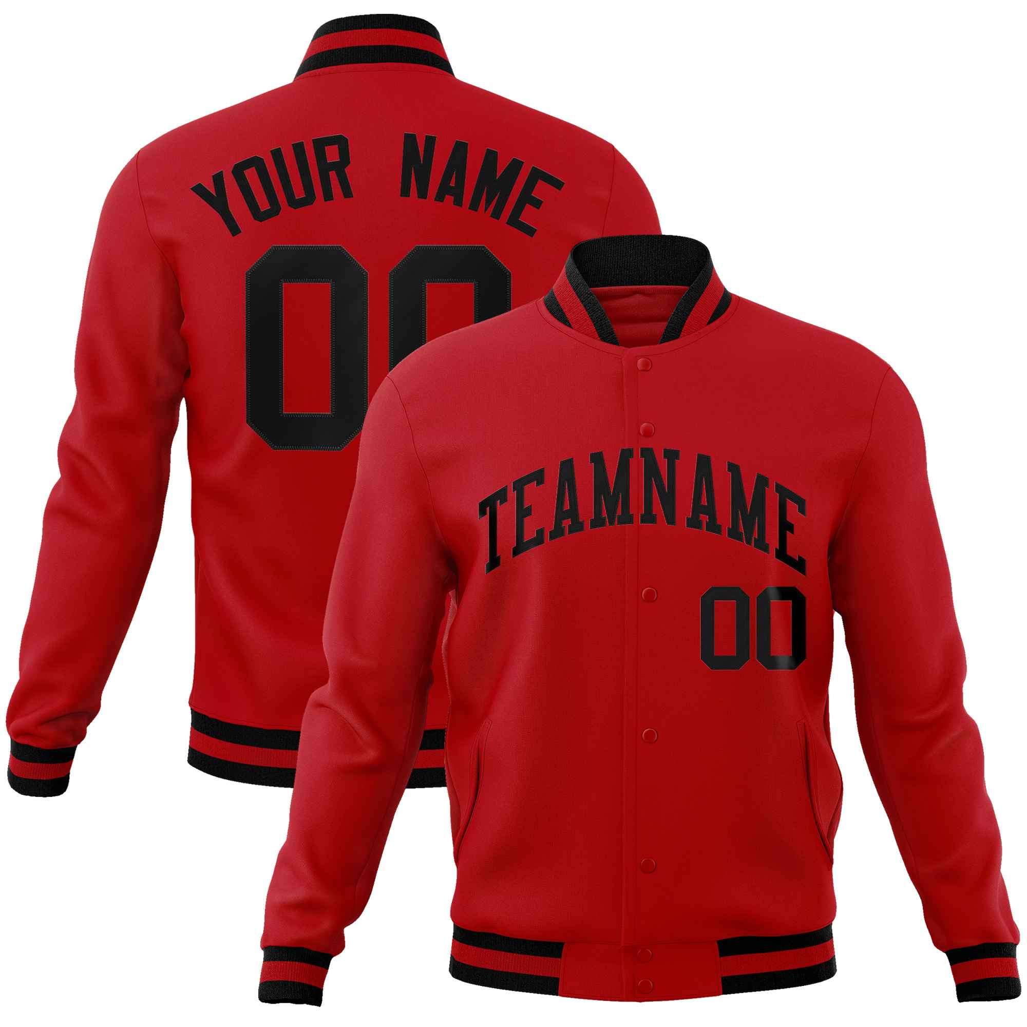 Custom Red Black Classic Style Varsity Full-Snap Letterman Jacket