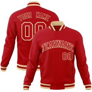 Custom Red Red-Khaki Classic Style Varsity Full-Snap Letterman Jacket