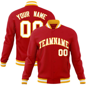 Custom Red White-Gold Classic Style Varsity Full-Snap Letterman Jacket