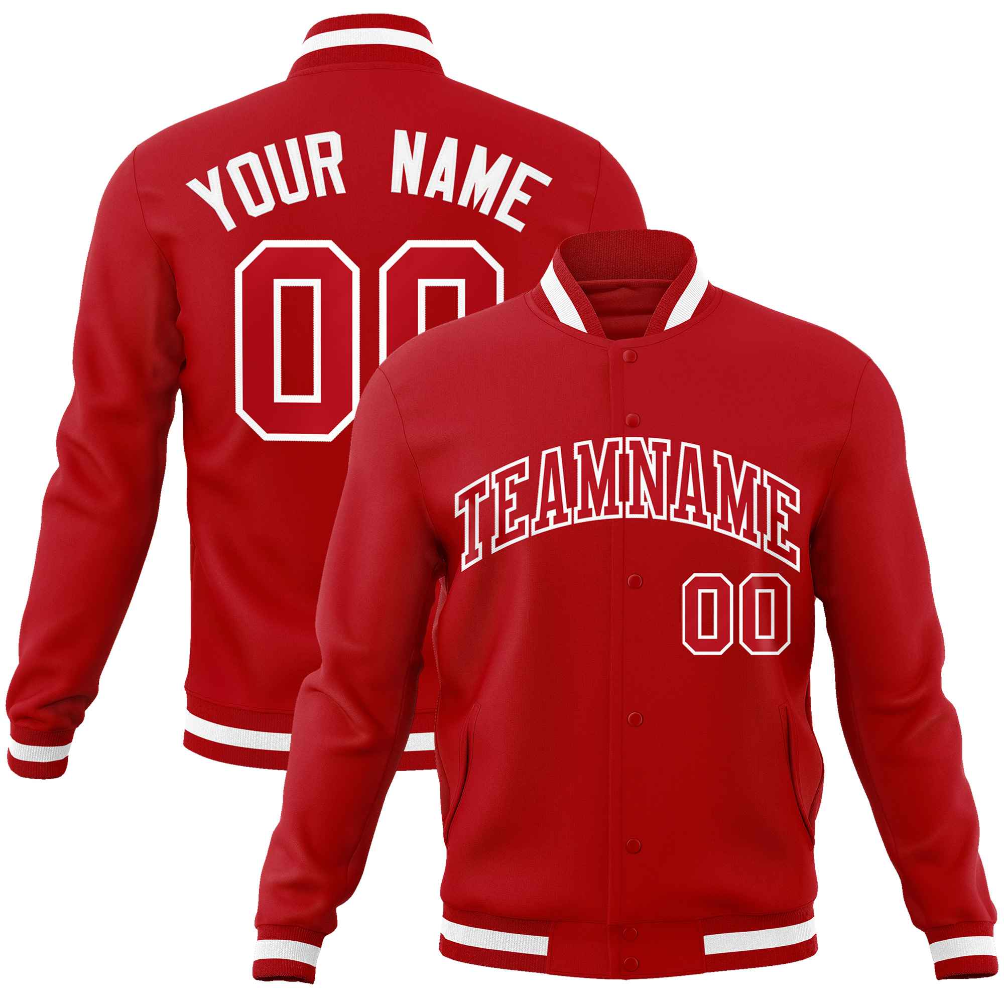 Custom Red Red-White Classic Style Varsity Full-Snap Letterman Jacket