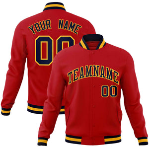 Custom Red Navy-Gold Classic Style Varsity Full-Snap Letterman Jacket