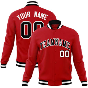 Custom Red Black-White Classic Style Varsity Full-Snap Letterman Jacket