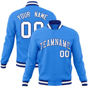 Custom Powder Blue White-Royal Classic Style Varsity Full-Snap Letterman Jacket