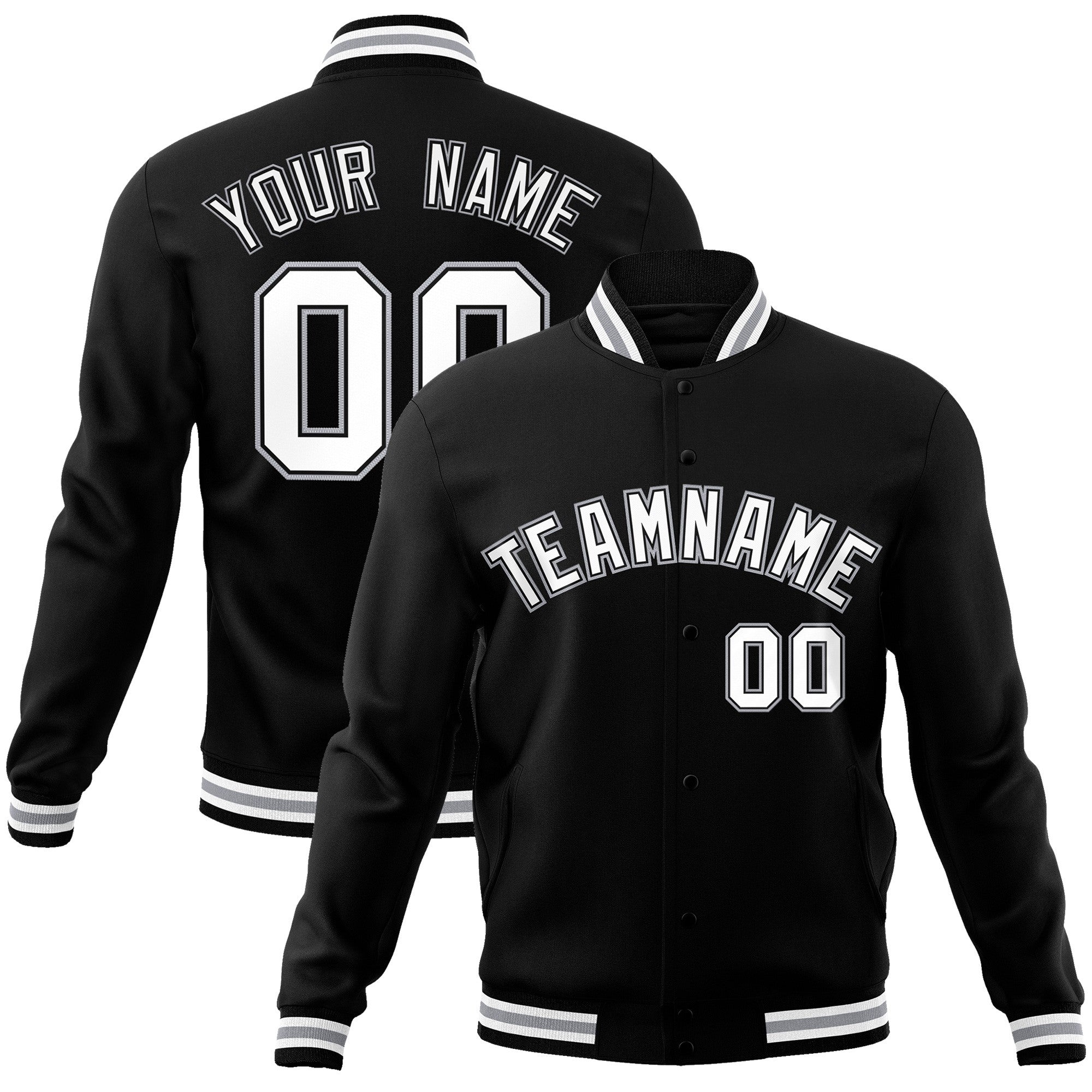 Custom Black White-Black Classic Style Varsity Full-Snap Letterman Jacket