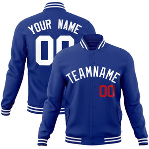 Custom Royal White Classic Style Varsity Full-Snap Letterman Jacket