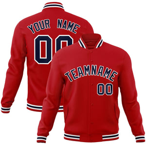 Custom Red Navy-White Classic Style Varsity Full-Snap Letterman Jacket