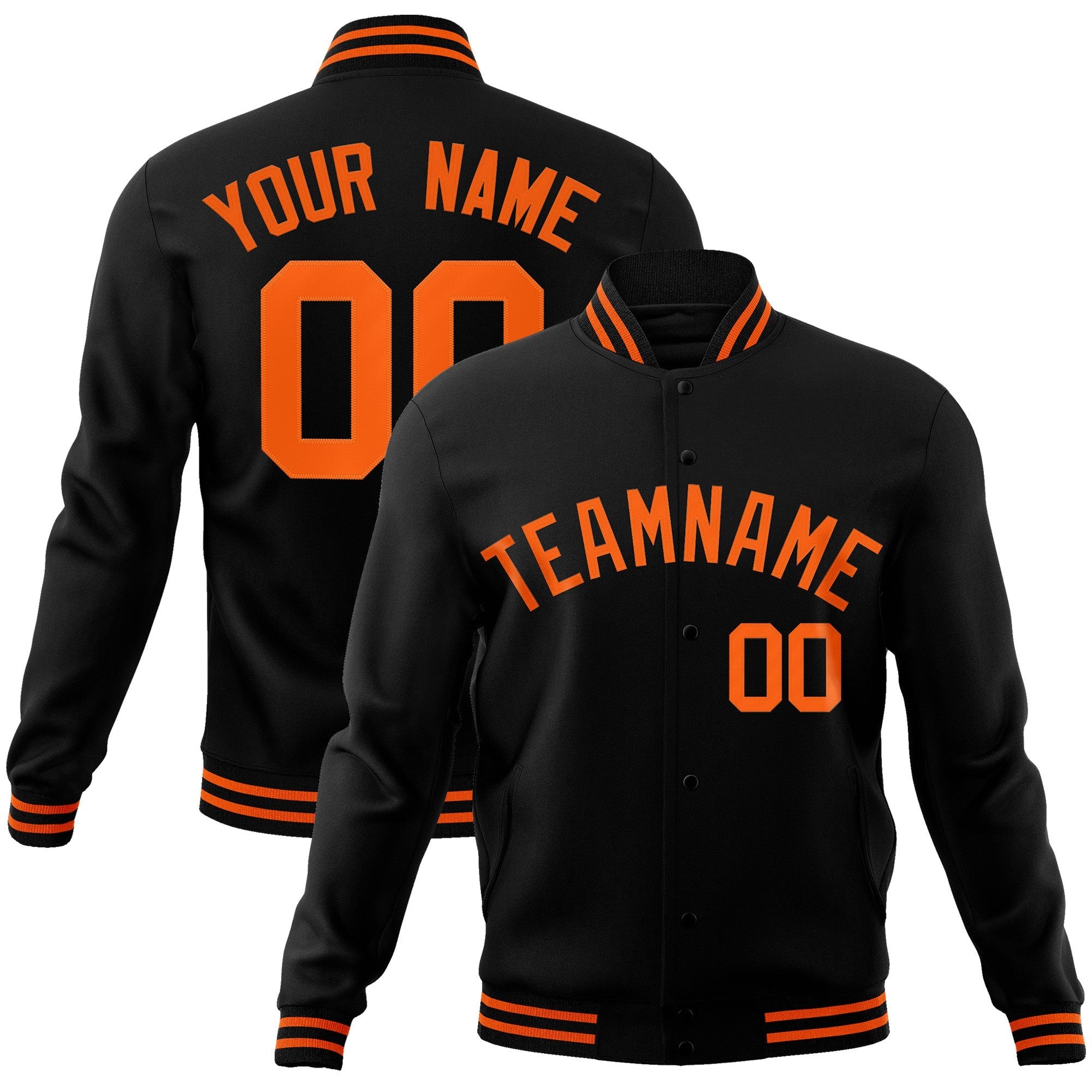 Custom Black Orange Classic Style Varsity Full-Snap Letterman Jacket